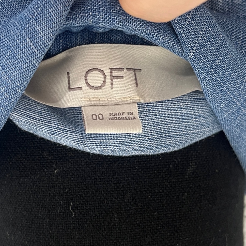 LOFT Chambray Sleeveless Button Front Dres Sz 00 Linen Cottagecore Classic - Picture 7 of 8